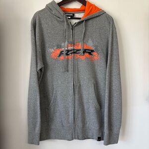 Polaris RZR Full-Zip Hoodie Size Medium Orange Logo Racing Moto Jacket Off-road